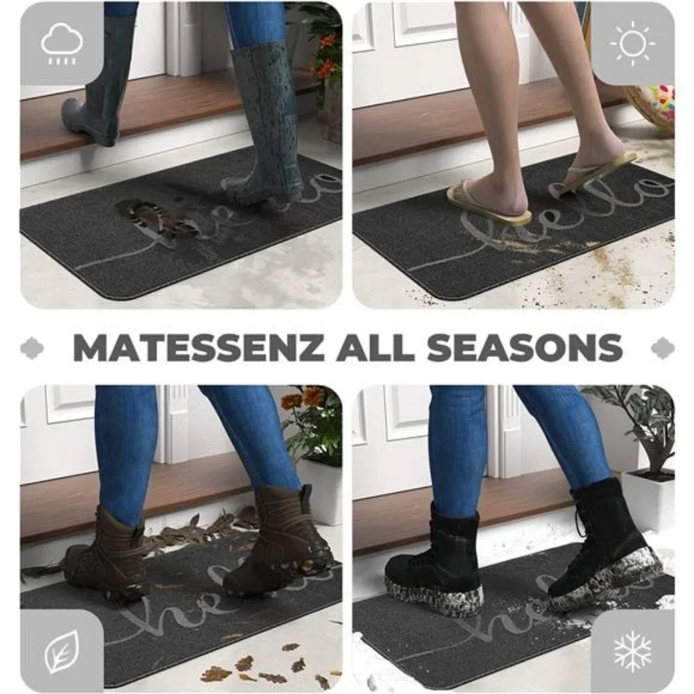 Front Door Mat, Non-Slip Entryway Rug, Resist Dirt Hello Welcome Mat (17X30'')